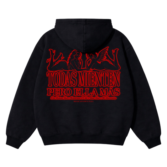 Todas Mienten Black Hoodie - Red