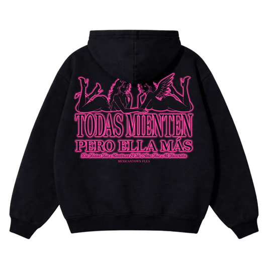 Todas Mienten Black Hoodie - Pink