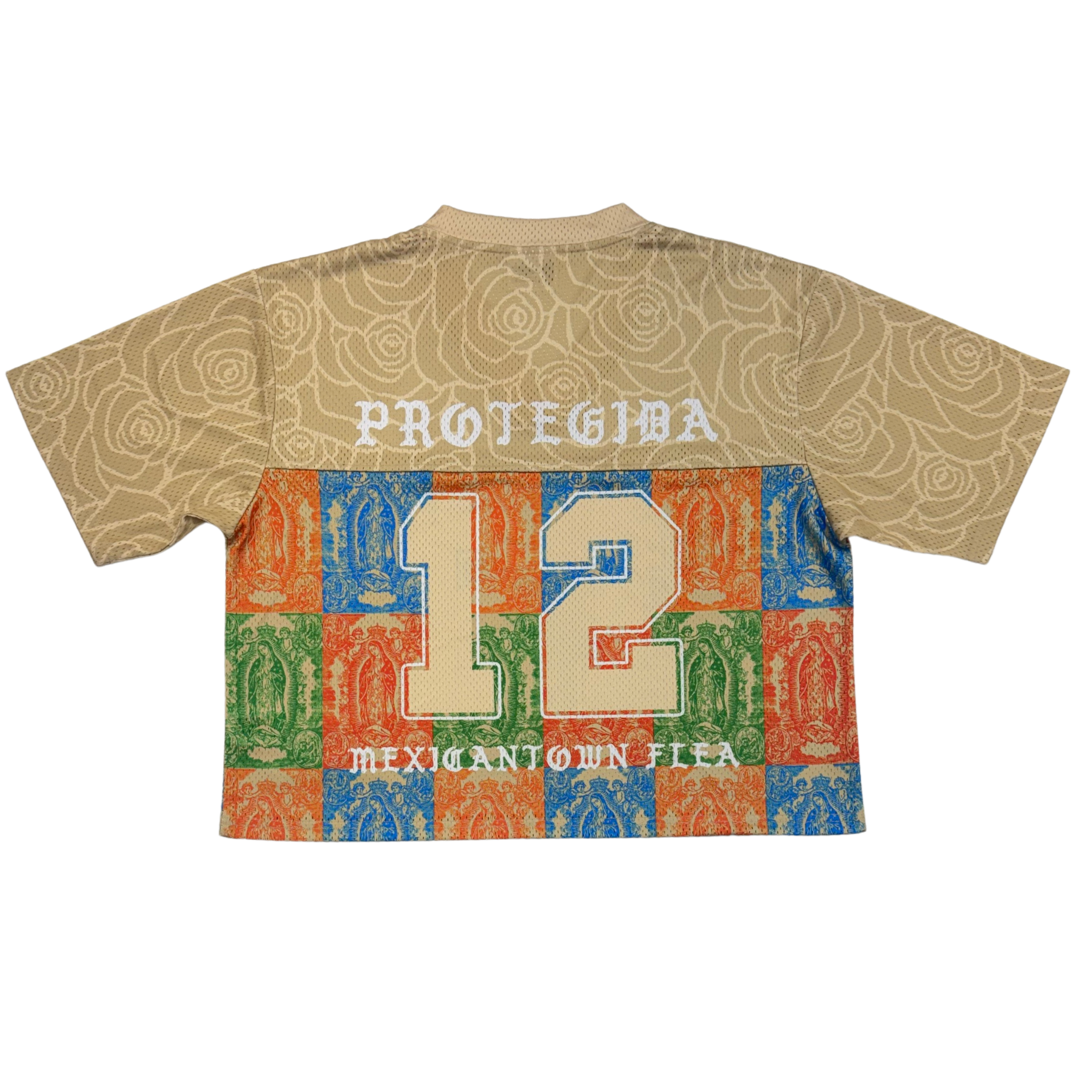 Mi Virgencita Cropped Football Jersey - Woman – Mexicantown Flea Mi Virgencita Cropped Football Jersey - Woman – Mexicantown Flea